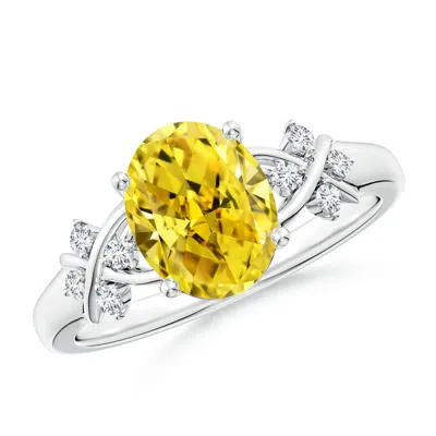 ANGARA SOLITAIRE OVAL LAB-GROWN FANCY INTENSE YELLOW DIAMOND CRISS CROSS RING
