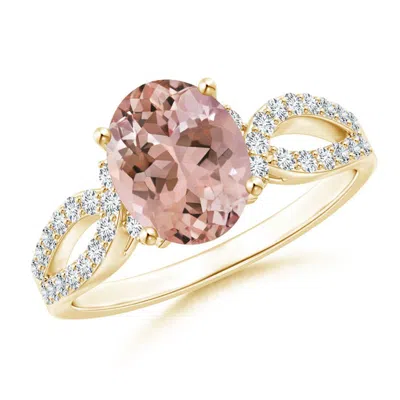 ANGARA SOLITAIRE OVAL MORGANITE AND DIAMOND CROSSOVER RING