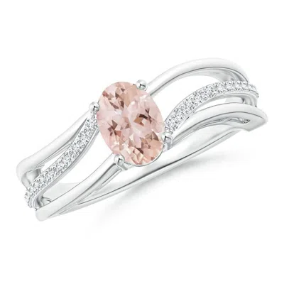 ANGARA SOLITAIRE OVAL MORGANITE BYPASS RING WITH DIAMOND ACCENTS