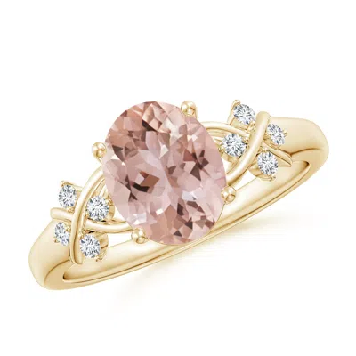 ANGARA SOLITAIRE OVAL MORGANITE CRISS CROSS RING WITH DIAMONDS