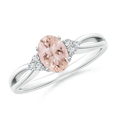 ANGARA SOLITAIRE OVAL MORGANITE SPLIT SHANK RING WITH TRIO DIAMONDS