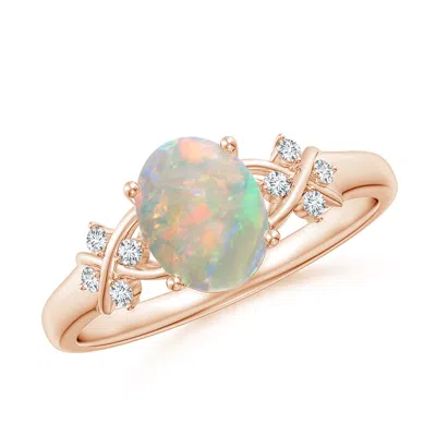 ANGARA SOLITAIRE OVAL OPAL CRISS CROSS RING WITH DIAMONDS