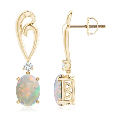 ANGARA SOLITAIRE OVAL OPAL SWIRL DROP EARRINGS WITH DIAMOND