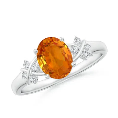 ANGARA SOLITAIRE OVAL ORANGE SAPPHIRE CRISS CROSS RING WITH DIAMONDS