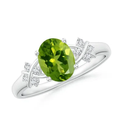 ANGARA SOLITAIRE OVAL PERIDOT CRISS CROSS RING WITH DIAMONDS