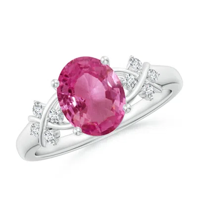 ANGARA SOLITAIRE OVAL PINK SAPPHIRE CRISS CROSS RING WITH DIAMONDS