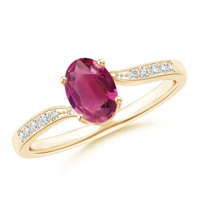 ANGARA SOLITAIRE OVAL PINK TOURMALINE BYPASS RING WITH PAVE DIAMONDS