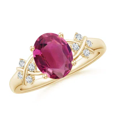 ANGARA SOLITAIRE OVAL PINK TOURMALINE CRISS CROSS RING WITH DIAMONDS