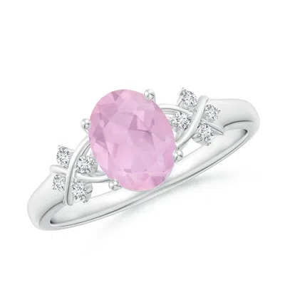 ANGARA SOLITAIRE OVAL ROSE QUARTZ CRISS CROSS RING WITH DIAMONDS