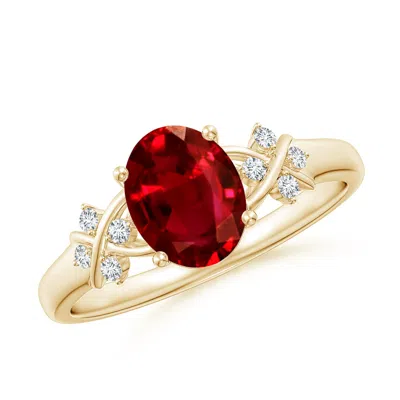 ANGARA SOLITAIRE OVAL RUBY CRISS CROSS RING WITH DIAMONDS
