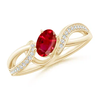 ANGARA SOLITAIRE OVAL RUBY TWISTED RIBBON ENGAGEMENT RING WITH PAVE DIAMOND ACCENTS