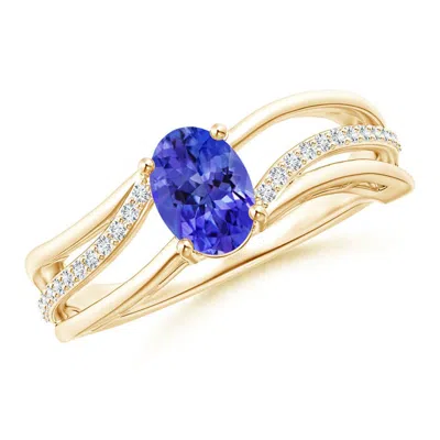 ANGARA SOLITAIRE OVAL TANZANITE BYPASS RING WITH DIAMOND ACCENTS