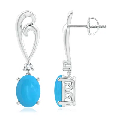 ANGARA SOLITAIRE OVAL TURQUOISE SWIRL DROP EARRINGS WITH DIAMOND