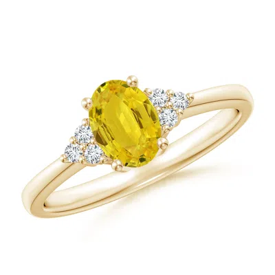 ANGARA SOLITAIRE OVAL YELLOW SAPPHIRE RING WITH TRIO DIAMOND ACCENTS