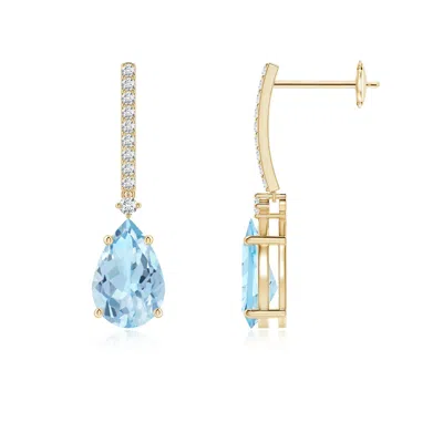ANGARA SOLITAIRE PEAR AQUAMARINE DROP EARRINGS WITH DIAMONDS