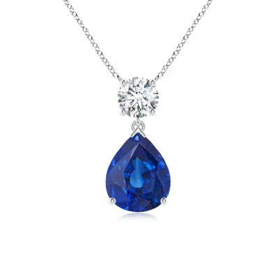 ANGARA SOLITAIRE PEAR BLUE SAPPHIRE DROP PENDANT WITH DIAMOND ACCENT