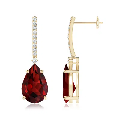 ANGARA SOLITAIRE PEAR GARNET DROP EARRINGS WITH DIAMONDS