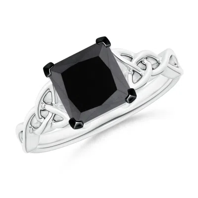 ANGARA SOLITAIRE PRINCESS-CUT ENHANCED BLACK DIAMOND CELTIC KNOT RING