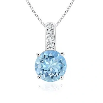 ANGARA SOLITAIRE ROUND AQUAMARINE PENDANT WITH DIAMOND BALE