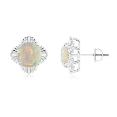 ANGARA SOLITAIRE ROUND OPAL FLORAL STUD EARRINGS