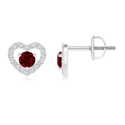 ANGARA SOLITAIRE RUBY OPEN HEART STUDS WITH DIAMONDS