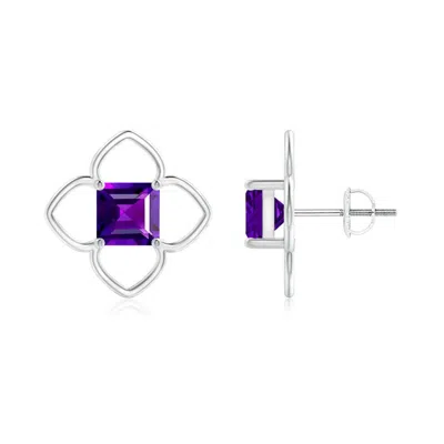 ANGARA SOLITAIRE SQUARE AMETHYST CLOVER STUD EARRINGS
