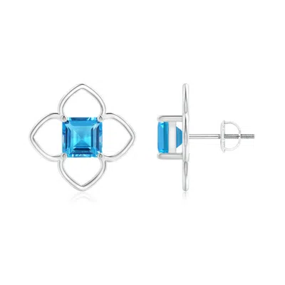 ANGARA SOLITAIRE SQUARE SWISS BLUE TOPAZ CLOVER STUD EARRINGS