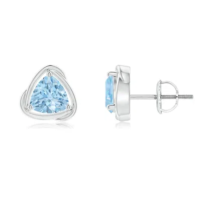 ANGARA SOLITAIRE TRILLION AQUAMARINE SWIRL STUD EARRINGS