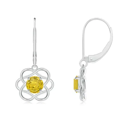 ANGARA SOLITAIRE YELLOW SAPPHIRE INTERTWINED FLOWER DANGLE EARRINGS