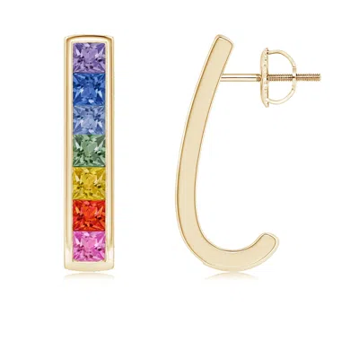 ANGARA SPECTRA CHANNEL-SET SQUARE MULTI-SAPPHIRE J-HOOP EARRINGS