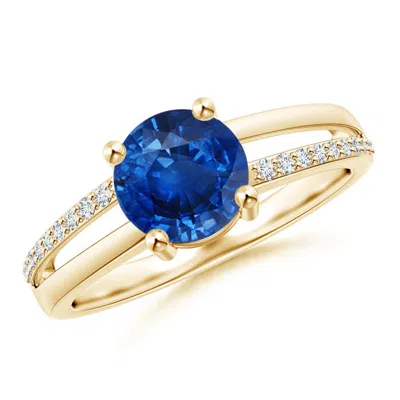 ANGARA SPLIT SHANK BLUE SAPPHIRE SOLITAIRE RING WITH DIAMOND ACCENTS