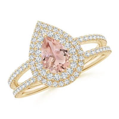 ANGARA SPLIT SHANK PEAR MORGANITE AND DIAMOND DOUBLE HALO RING