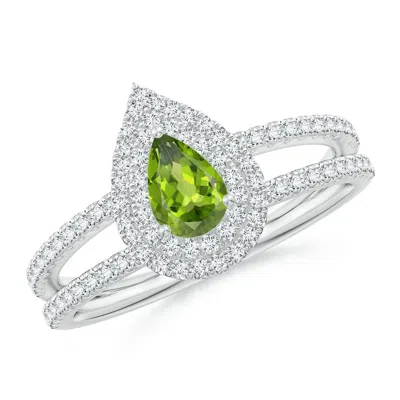 ANGARA SPLIT SHANK PEAR PERIDOT AND DIAMOND DOUBLE HALO RING