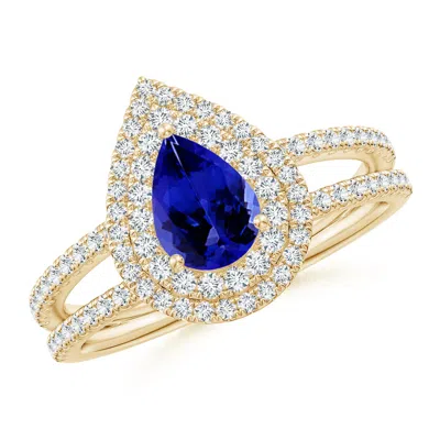 ANGARA SPLIT SHANK PEAR TANZANITE AND DIAMOND DOUBLE HALO RING