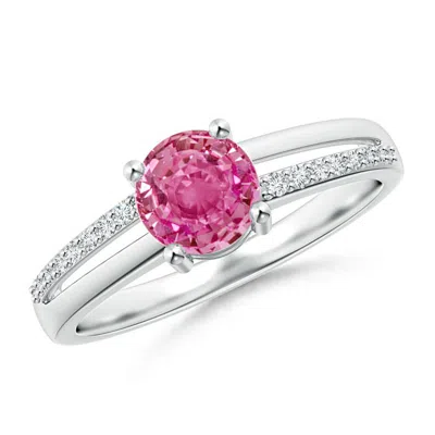 ANGARA SPLIT SHANK PINK SAPPHIRE SOLITAIRE RING WITH DIAMOND ACCENTS
