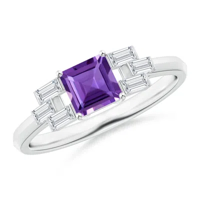 ANGARA SQUARE AMETHYST & BAGUETTE DIAMOND RECTANGLE LINK RING