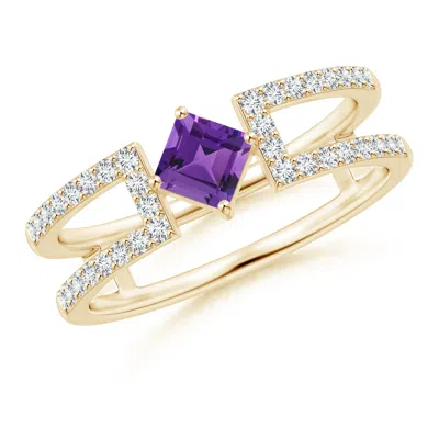 ANGARA SQUARE AMETHYST PARALLEL SPLIT SHANK RING WITH ACCENTS