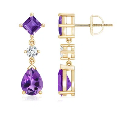 ANGARA SQUARE AND PEAR AMETHYST DROP EARRINGS WITH DIAMOND