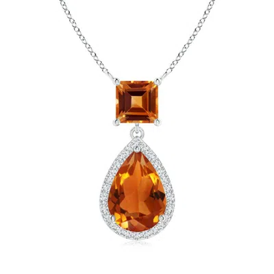 ANGARA SQUARE AND PEAR CITRINE PENDANT WITH DIAMOND HALO