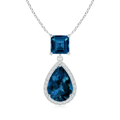ANGARA SQUARE AND PEAR LONDON BLUE TOPAZ PENDANT WITH DIAMOND HALO