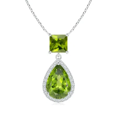 ANGARA SQUARE AND PEAR PERIDOT PENDANT WITH DIAMOND HALO