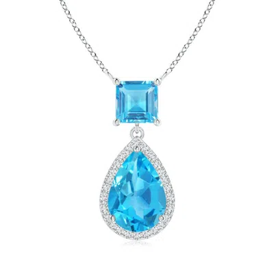 ANGARA SQUARE AND PEAR SWISS BLUE TOPAZ PENDANT WITH DIAMOND HALO