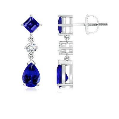 ANGARA SQUARE AND PEAR TANZANITE DROP EARRINGS WITH DIAMOND