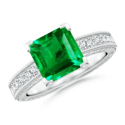 ANGARA SQUARE CUT EMERALD SOLITAIRE RING WITH MILGRAIN DETAILING