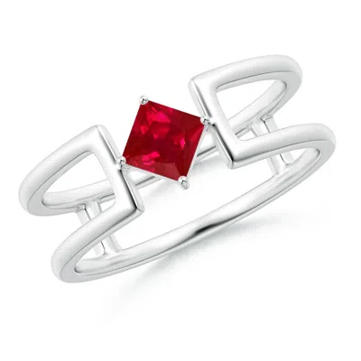 ANGARA SQUARE RUBY SOLITAIRE PARALLEL SPLIT SHANK RING