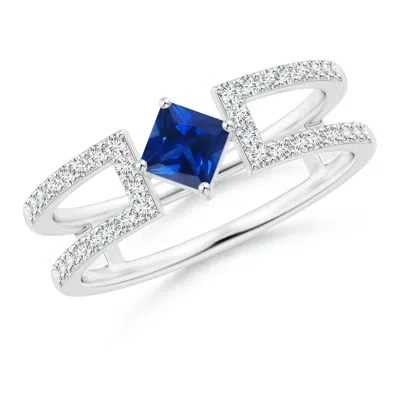 ANGARA SQUARE SAPPHIRE PARALLEL SPLIT SHANK RING WITH ACCENTS
