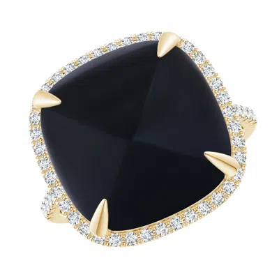 ANGARA SUGARLOAF CABOCHON BLACK ONYX RING WITH DIAMOND HALO