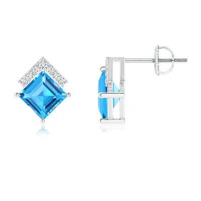 ANGARA SWISS BLUE TOPAZ AND DIAMOND CHEVRON STUD EARRINGS