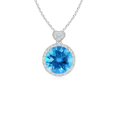 ANGARA SWISS BLUE TOPAZ HALO PENDANT WITH DIAMOND HEART MOTIF
