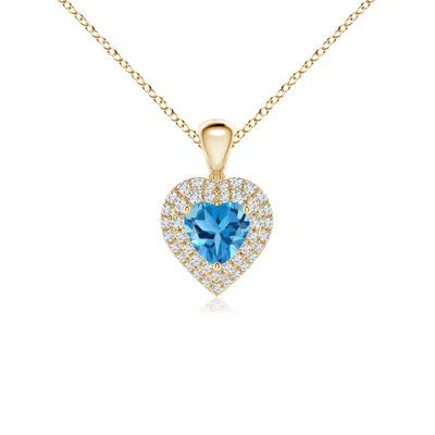 ANGARA SWISS BLUE TOPAZ HEART PENDANT WITH DIAMOND DOUBLE HALO